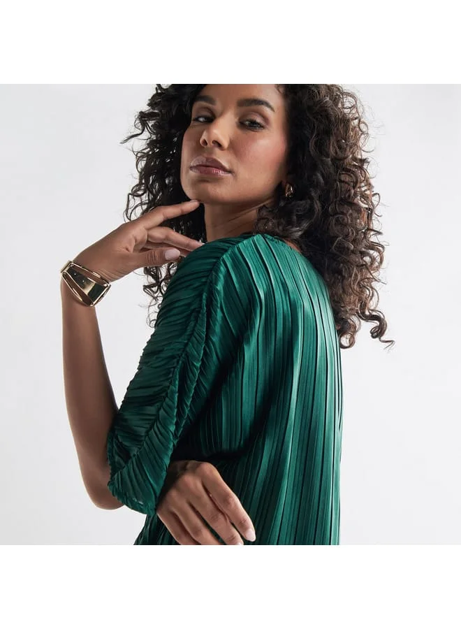 Splash FAV Pleated Top with Short Sleeves and Round Neck
