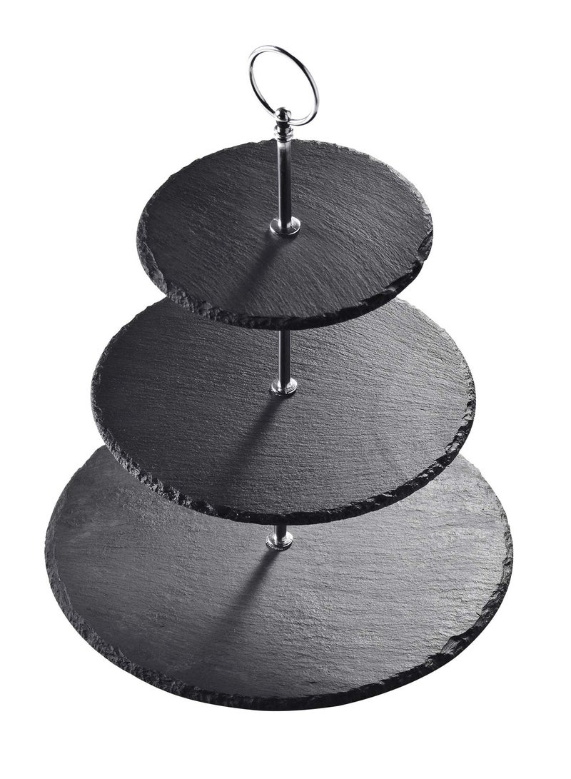 1Chase 3 Tier Round Slate Cake Stand with Chrome Carry Loop, - Image 2