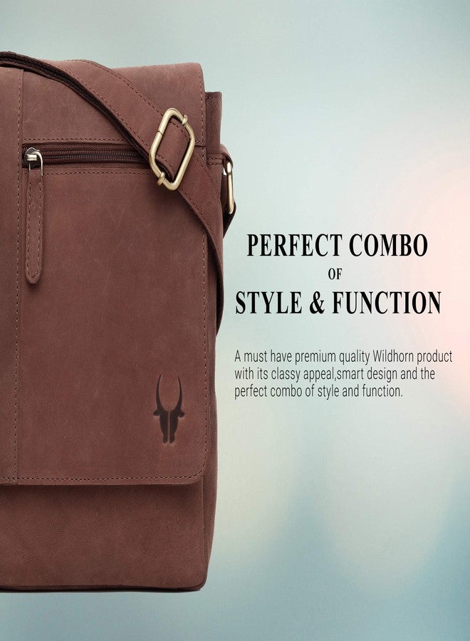 WildHorn Leather Sling Messenger Bag for Men I Multipurpose Crossbody Bag I Travel Bag with Adjustable Strap I IDIMENSION: L- 8 inch H- 10.5 inch W- 2.75 inch (BROWN HUNTER) - Image 4