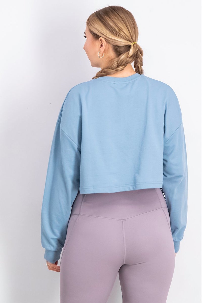 XOXO Women Crew Neck Long Sleeve Plain Top, Blue - Image 3