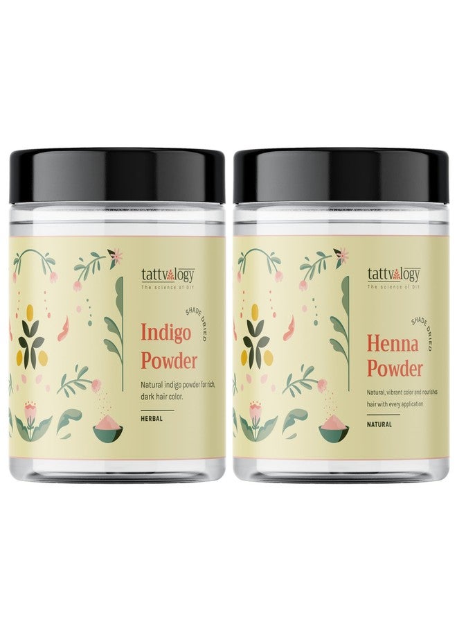 Tattvalogy 100% Natural Henna Powder & Indigo Powder Combo for Hair Coloring | Chemical-Free, Plant-Based Hair Dye | For Soft, Shiny & Naturally Colored Hair (Henna, 200g + Indigo, 175g) - Image 1
