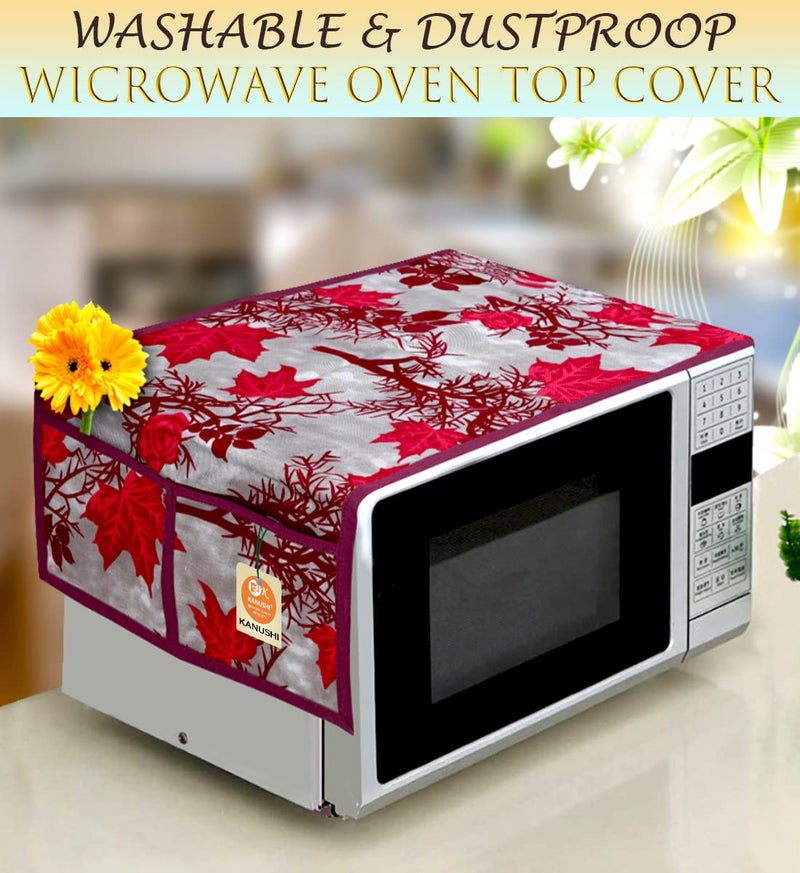 KANUSHI Industries® Microwave/Oven Top Cover with 4 Utility Pockets (VAR2-MICRO-MAROON-SHUB-01) - Image 2
