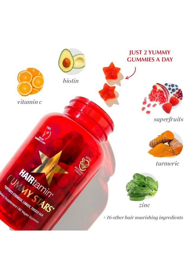 HAIRtamin Vegan Gummy Stars Hair Vitamins | Non-GMO | Natural Biotin Hair Vitamin Gummies to Maintain Healthy Hair Skin & Nails | Multivitamin Supplement to Help Maintain Healthy Looking Hair (3-Pack) - Image 2