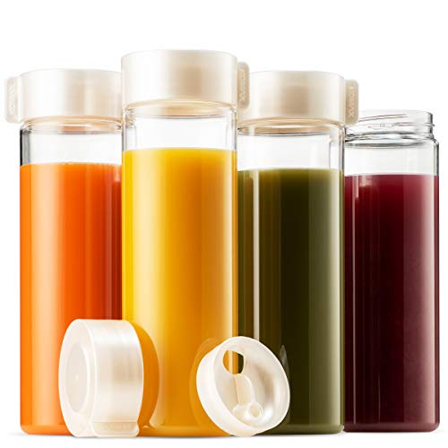 Komax Reusable Juice Bottles, Set of 4 Leak-Proof Juice Containers with Lids for Fridge, BPA-Free Plastic Smoothie Bottle Set, Dishwasher-Safe Wide Mouth Juicing Bottles (18.5 oz) - Image 1