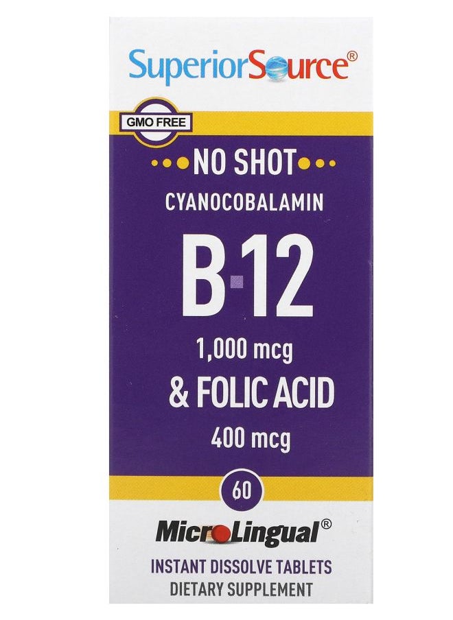 Superior Source Cyanocobalamin B-12  & Folic Acid 60 MicroLingual Instant Dissolve Tablets 