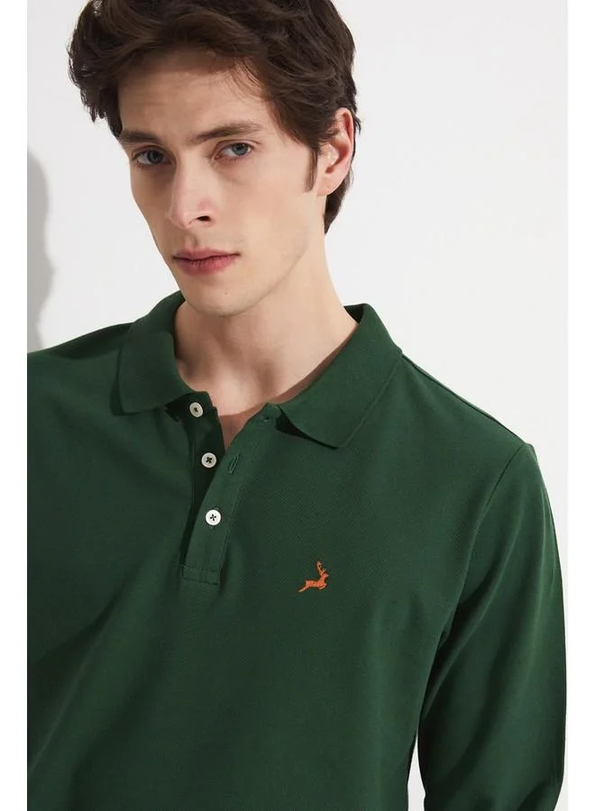 JUNE June Men Regular Fit 100% Cotton Polo Neck Tshirt Dark Green