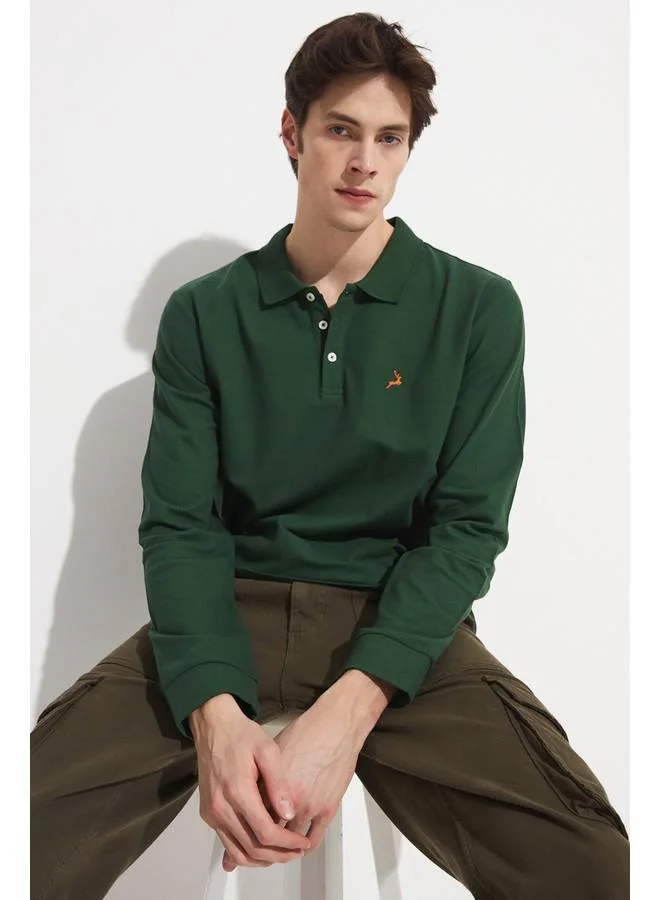 JUNE June Men Regular Fit 100% Cotton Polo Neck Tshirt Dark Green