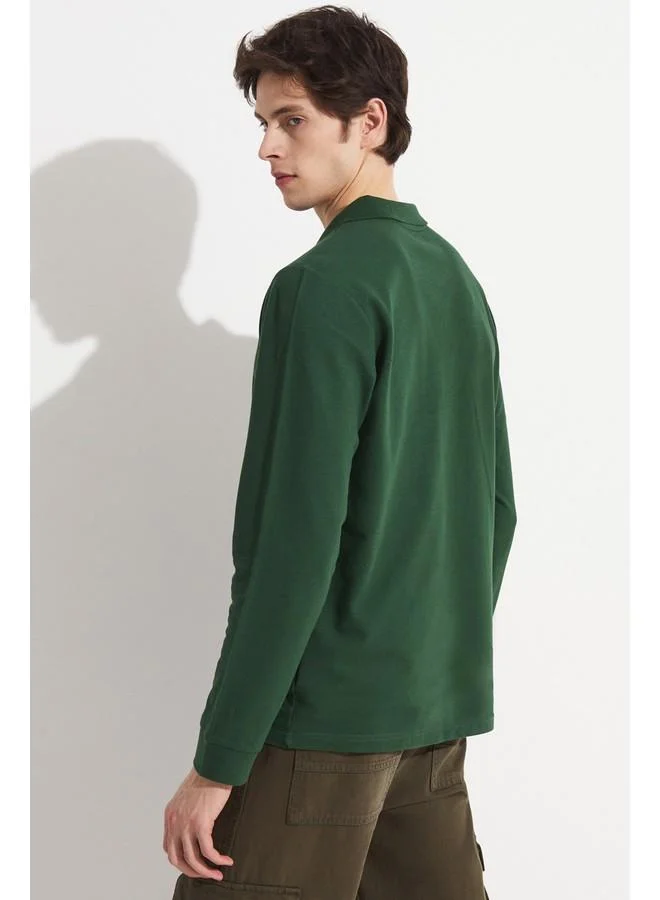 JUNE June Men Regular Fit 100% Cotton Polo Neck Tshirt Dark Green
