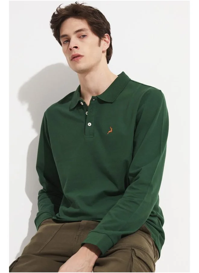 JUNE June Men Regular Fit 100% Cotton Polo Neck Tshirt Dark Green