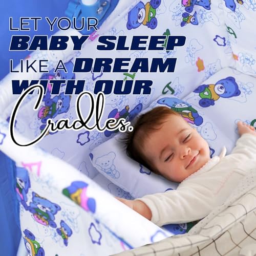 KIDBITKART Premium Jumbo Baby Cradle New Born Baby Sleep Swing Cradle/Mattress & Wheels and Cradle for 0-13 Months Baby Boys and Girls (Blue Panda) (Blue Panda) - Image 2