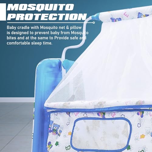KIDBITKART Premium Jumbo Baby Cradle New Born Baby Sleep Swing Cradle/Mattress & Wheels and Cradle for 0-13 Months Baby Boys and Girls (Blue Panda) (Blue Panda) - Image 3