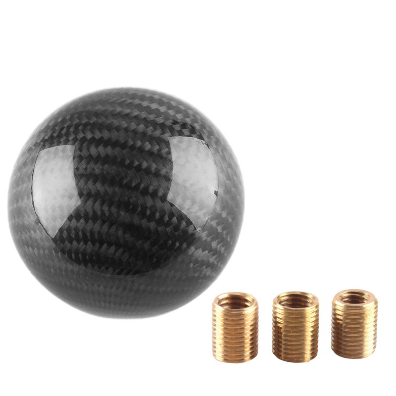 YIUIY Round Ball Shift Knob 5 6 Speed Carbon Fiber Gear Shifter Knob for Manual Automatic Vehicles with Adapters M12x125 M8x125 M10x125 M10x15 Black - Image 3