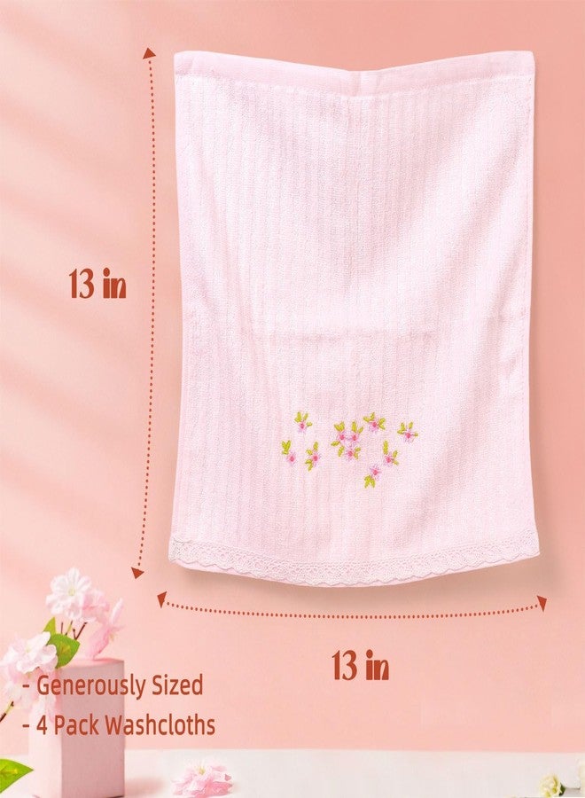 Jacquotha Pink Washcloths 4 Pack (Floral Embroidered), Soft Wash Cloths for Face, Body, Showering, Spa & Bathroom Decor Gifts, 13” x 13" - Image 5