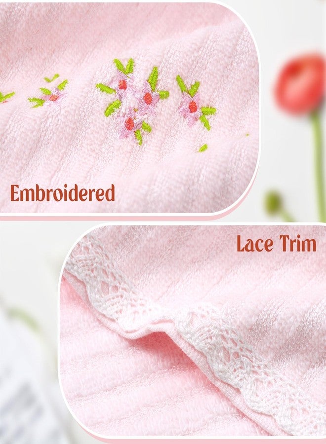 Jacquotha Pink Washcloths 4 Pack (Floral Embroidered), Soft Wash Cloths for Face, Body, Showering, Spa & Bathroom Decor Gifts, 13” x 13" - Image 4