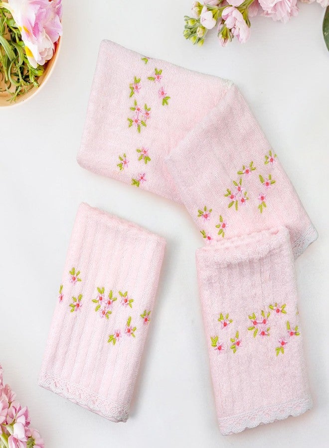 Jacquotha Pink Washcloths 4 Pack (Floral Embroidered), Soft Wash Cloths for Face, Body, Showering, Spa & Bathroom Decor Gifts, 13” x 13" - Image 2