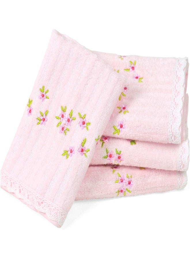Jacquotha Pink Washcloths 4 Pack (Floral Embroidered), Soft Wash Cloths for Face, Body, Showering, Spa & Bathroom Decor Gifts, 13” x 13" - Image 1