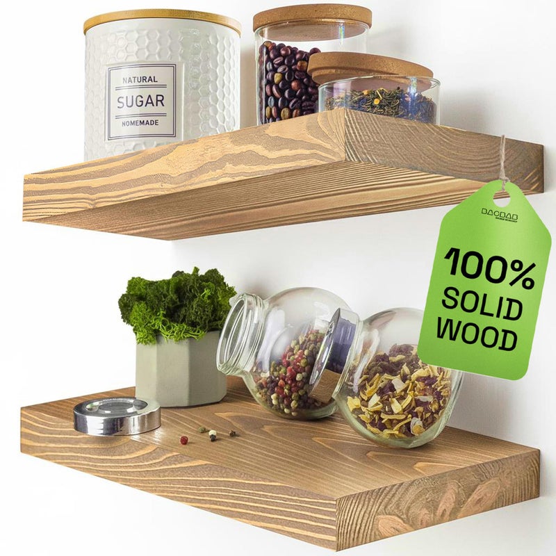 BAOBAB WORKSHOP Natural Wood Floating Shelves for Wall 12 Inch Wide, Small Wooden Shelf 12 in, Bathroom Shelves for Room Wall Mounted Kitchen Rustic, Oak Floating Shelf, 12W Ã— 6.7D, Set of 2 - Image 1