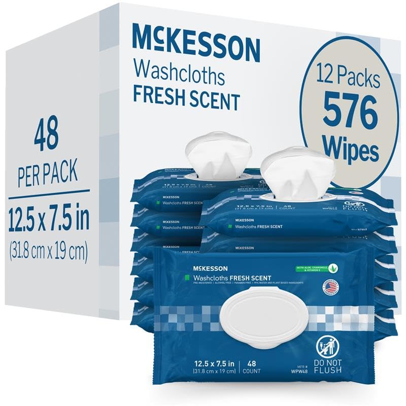 McKesson Washcloth Wipes for Adults Scented 12 Pack 576 Washcloths Disposable Wash Cloths for Body NoRinse Formula with Snap Lid Good for Incontinence and Elderly 48 Wipes Per Pack - Image 2