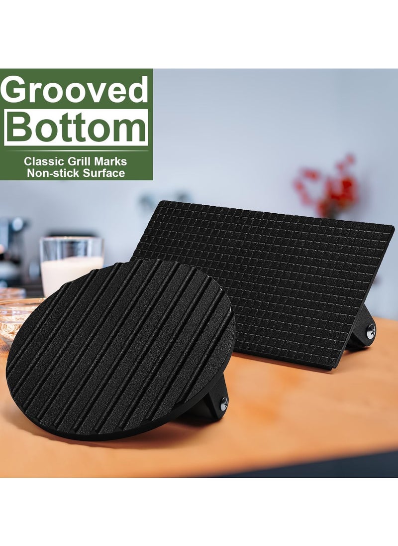 DOUGEI Burger Press, 18cm Round & 21cmX11cm Rectangle Heavy-Duty Cast Iron Smash Bacon Press Meat Steak with Wood Handle for Griddle, Sandwich, Nonstick Pan  - Image 4