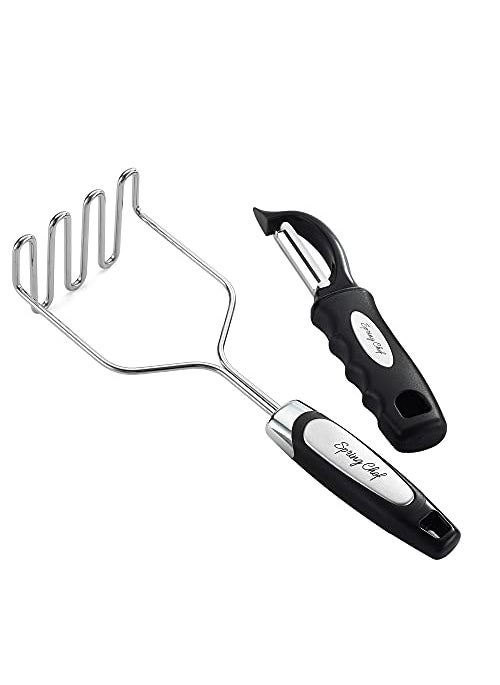 Spring Chef Spring Chef Stainless Steel Potato Masher with Premium Vegetable Peeler Mashed Potato Masher  Kitchen Tool with Soft Nonslip Handle Metal Food Masher for Fruit Avocado Bean Guacamole Banana 