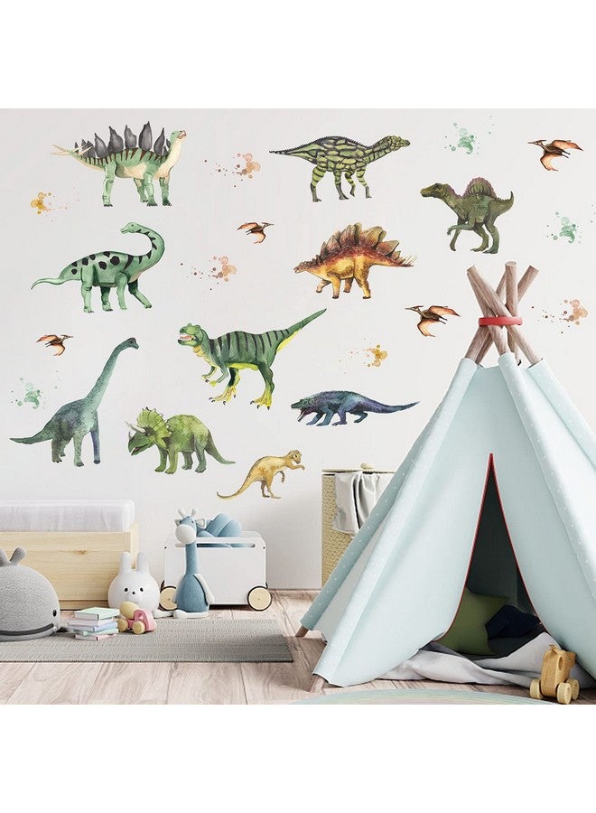 ASMPIO 14Pcs Dinosaurs Wall Stickers, Removable Forest Dinosaur Wall Decals Waterproof Dino Animal Decor Mural for Bedroom Living Room Bathroom Home Decoration - Image 2