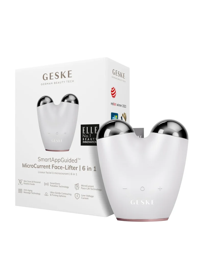 GESKE SmartAppGuided MicroCurrent Face-Lifter 6 in 1 Facial Lifting Face & Jawline Trainer Face Tightening Anti Ageing Device Microcurrent Against Wrinkles Double Chin Remover - Starlight