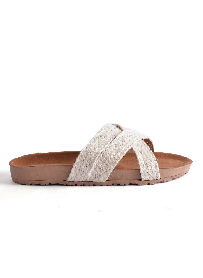 LIFESTYLISH Slipper Flat Material Burlap SL-120 - White - Image 1