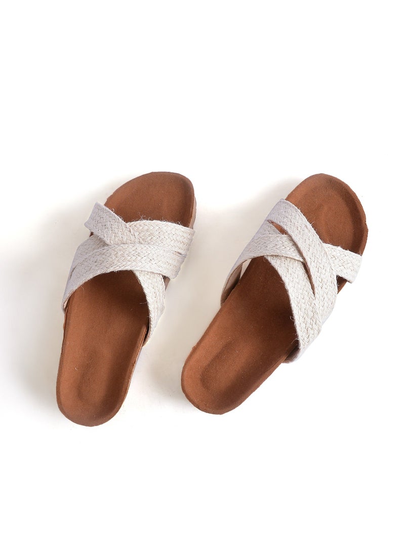 LIFESTYLISH Slipper Flat Material Burlap SL-120 - White - Image 2