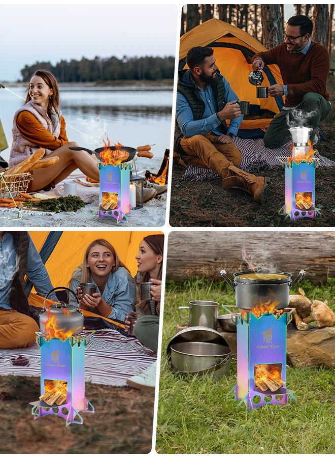 GEERTOP موقد صاروخي محمول يعمل بالحطب، موقد تخييم قابل للطي مصنوع من الفولاذ المقاوم للصدأ عالي التحمل، معدات تخييم عالية الكفاءة ومقاومة للرياح مناسبة للبقاء على قيد الحياة في الصحراء، والشواء في الهواء الطلق، والنزهات، والسفر - Image 4