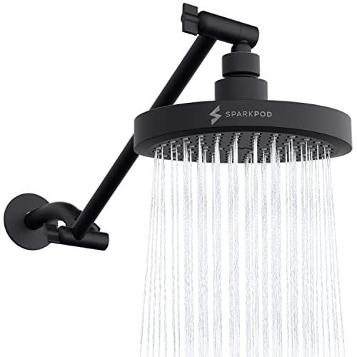 SparkPod Round Rain Shower Head with Extension Arm - Height Adjustable Shower Head with High Pressure Performance - Easy 1-Minute Installation (11" Arm Extension, Midnight Black Matte) - Image 1