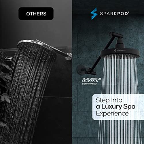 SparkPod Round Rain Shower Head with Extension Arm - Height Adjustable Shower Head with High Pressure Performance - Easy 1-Minute Installation (11" Arm Extension, Midnight Black Matte) - Image 2