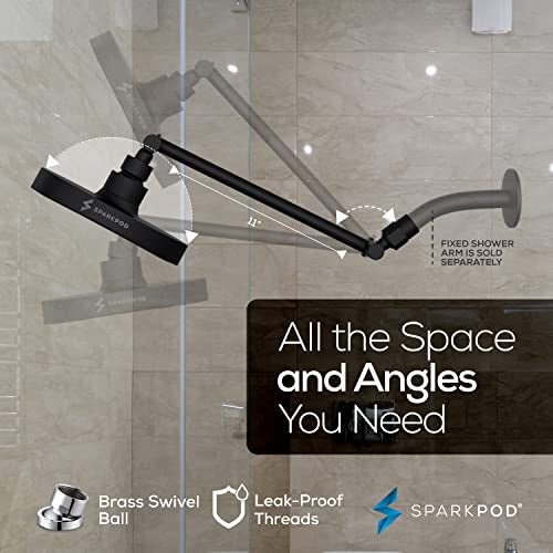 SparkPod Round Rain Shower Head with Extension Arm - Height Adjustable Shower Head with High Pressure Performance - Easy 1-Minute Installation (11" Arm Extension, Midnight Black Matte) - Image 5