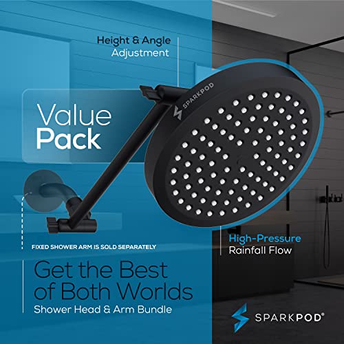SparkPod Round Rain Shower Head with Extension Arm - Height Adjustable Shower Head with High Pressure Performance - Easy 1-Minute Installation (11" Arm Extension, Midnight Black Matte) - Image 3
