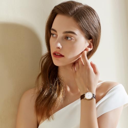FIYTA Classic Series Watch Woman's Quartz Watch Date Display Female Casual Wrist Watch with Brown Leather Strap White dial - Image 2