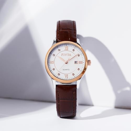 FIYTA Classic Series Watch Woman's Quartz Watch Date Display Female Casual Wrist Watch with Brown Leather Strap White dial - Image 5