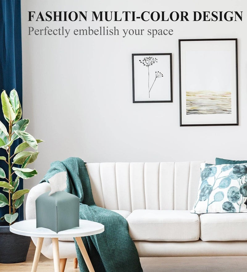 Livelab Tissue Box Cover, Square Decorative PU Leather Tissue Box Holder Modern Tissue Case Facial Paper Organizer Dispenser for Bathroom, Vanity Countertop, Night Stands, Desk 5X5X5'' | Blue - Image 3