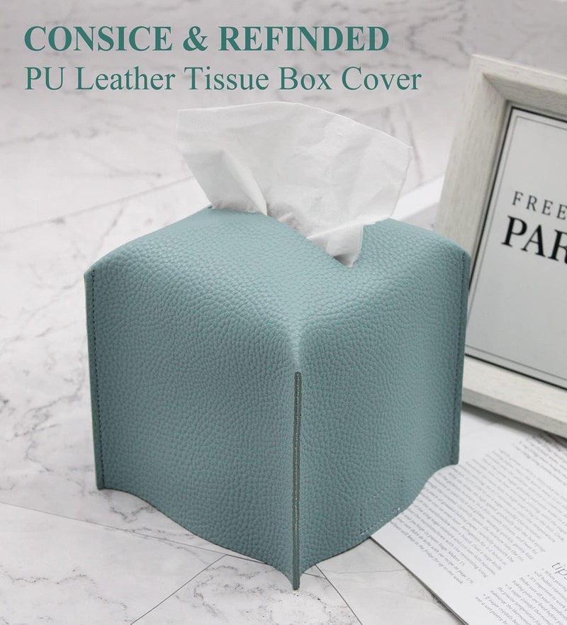 Livelab Tissue Box Cover, Square Decorative PU Leather Tissue Box Holder Modern Tissue Case Facial Paper Organizer Dispenser for Bathroom, Vanity Countertop, Night Stands, Desk 5X5X5'' | Blue - Image 4