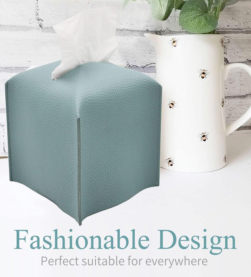 Livelab Tissue Box Cover, Square Decorative PU Leather Tissue Box Holder Modern Tissue Case Facial Paper Organizer Dispenser for Bathroom, Vanity Countertop, Night Stands, Desk 5X5X5'' | Blue - Image 2