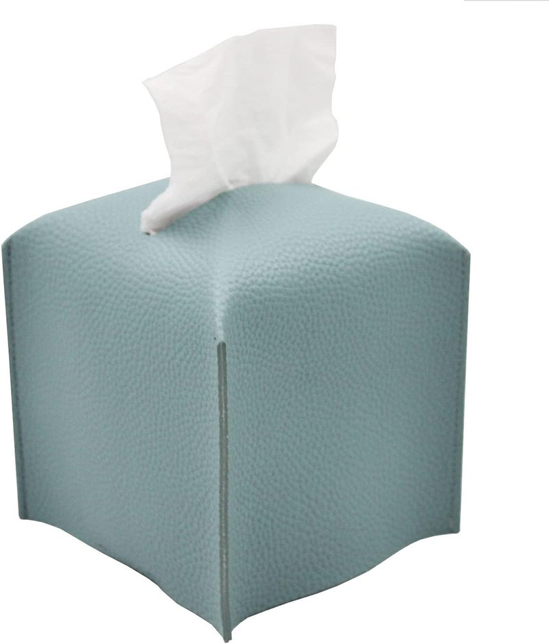 Livelab Tissue Box Cover, Square Decorative PU Leather Tissue Box Holder Modern Tissue Case Facial Paper Organizer Dispenser for Bathroom, Vanity Countertop, Night Stands, Desk 5X5X5'' | Blue - Image 1