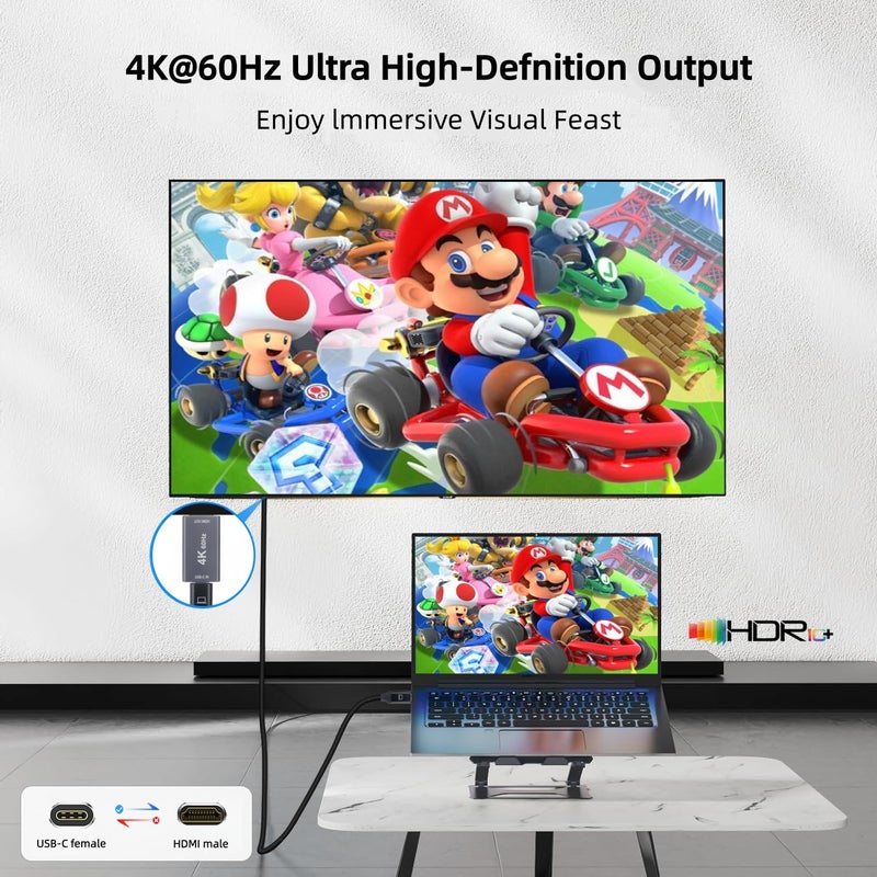 YAODEMA USB C Female to HDMI Male Adapter with 3.3FT USB Video Cable, 4K@60Hz Uni-Directional USB Type C Source to HDMI 2.0 Display Converter Thunderbolt 3/4 to HDMI for i-/Phone 17, MacBok, Galaxy - 1 Pack - Image 4