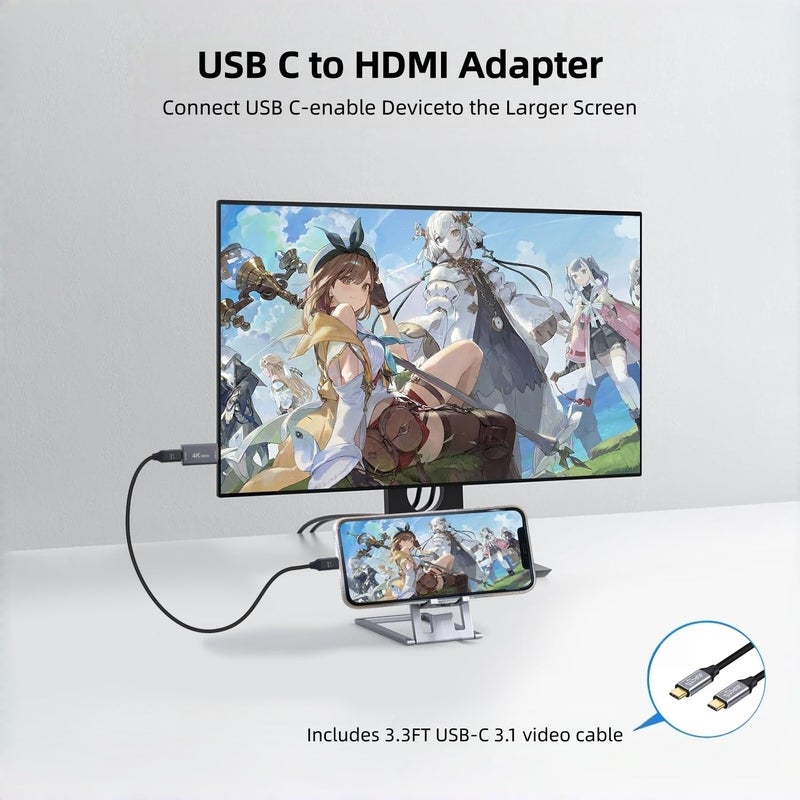 YAODEMA USB C Female to HDMI Male Adapter with 3.3FT USB Video Cable, 4K@60Hz Uni-Directional USB Type C Source to HDMI 2.0 Display Converter Thunderbolt 3/4 to HDMI for i-/Phone 17, MacBok, Galaxy - 1 Pack - Image 3