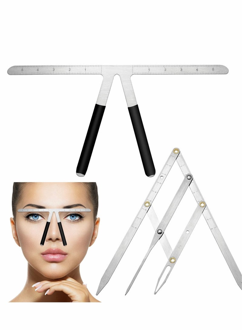 Captaintech Eyebrow Ruler, 2 PCS 3Point Positioning Ruler Golden Ratio Caliper Microblading Brow Measuring Tool Plastic for Student (Silver) - Image 1