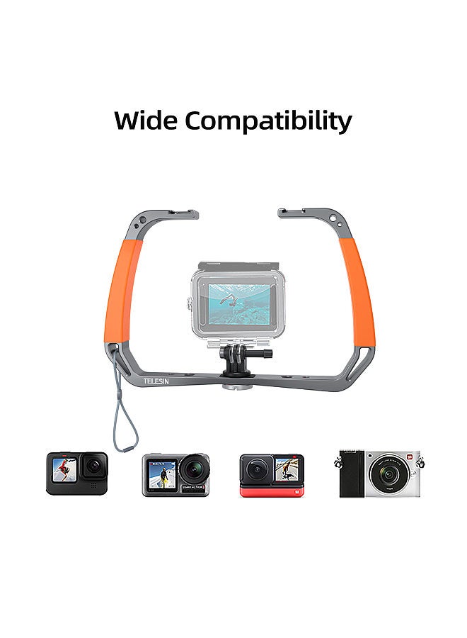 TELESIN TE-HBM-002 Sports Camera Diving Rig Handheld Underwater Stabilizer Bracket Dual Handle Aluminum Alloy Action Camera Holder with Dual Cold Shoe Mounts 1/4 Inch & 3/8 Inch Screw Holes Replacement  - Image 2