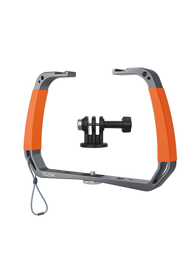 TELESIN TE-HBM-002 Sports Camera Diving Rig Handheld Underwater Stabilizer Bracket Dual Handle Aluminum Alloy Action Camera Holder with Dual Cold Shoe Mounts 1/4 Inch & 3/8 Inch Screw Holes Replacement  - Image 1