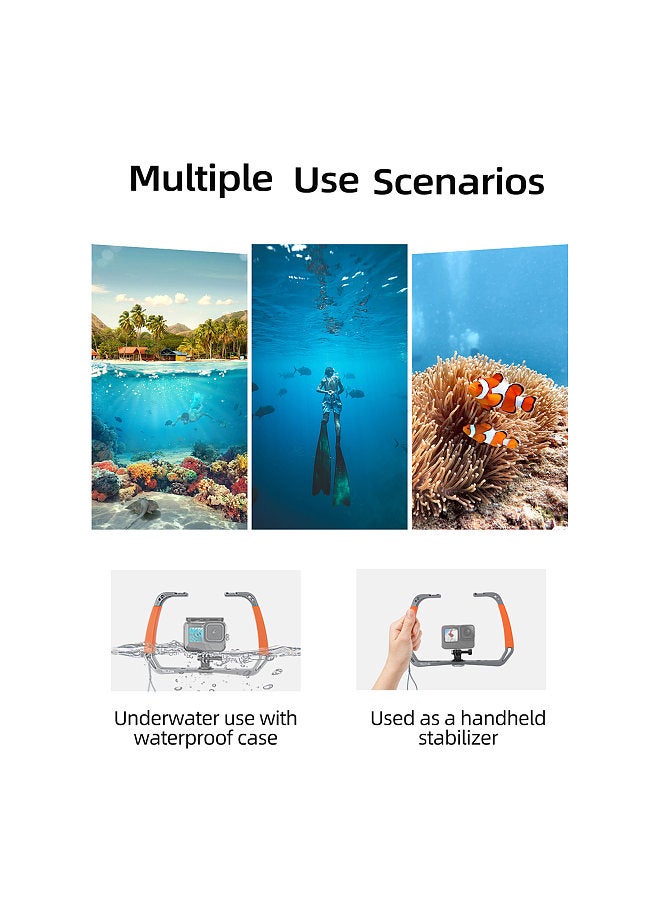 TELESIN TE-HBM-002 Sports Camera Diving Rig Handheld Underwater Stabilizer Bracket Dual Handle Aluminum Alloy Action Camera Holder with Dual Cold Shoe Mounts 1/4 Inch & 3/8 Inch Screw Holes Replacement  - Image 5