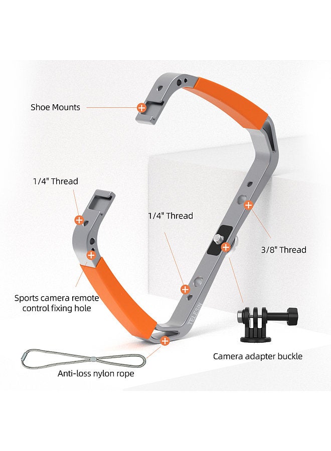TELESIN TE-HBM-002 Sports Camera Diving Rig Handheld Underwater Stabilizer Bracket Dual Handle Aluminum Alloy Action Camera Holder with Dual Cold Shoe Mounts 1/4 Inch & 3/8 Inch Screw Holes Replacement  - Image 4