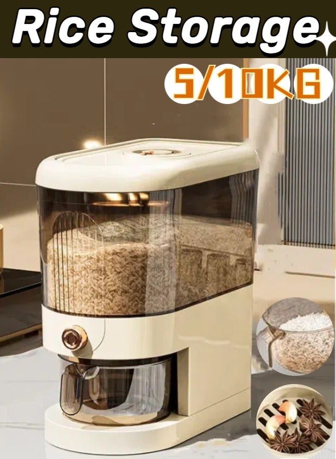Multi-size rice dispenser with graduated rice storage box and measuring cups for kitchen countertops.  - Image 1