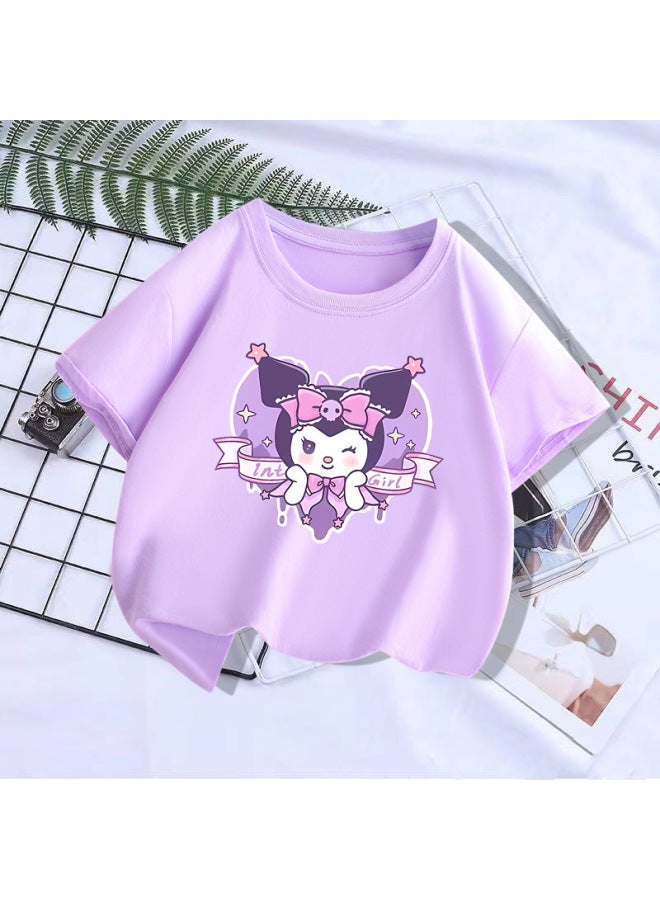 Purple Kulomi Cute Little Princess Summer Cotton Short-sleeved T-shirt Children's New Girls' Casual Top
