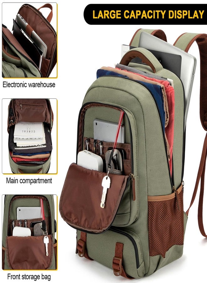 Tzowla Canvas Laptop Backpack, Bag for Men Women,School Travel College Work Rucksack Fits 15.6 Inch Laptop, Bookbag with USB Charging Port,Green - Image 4