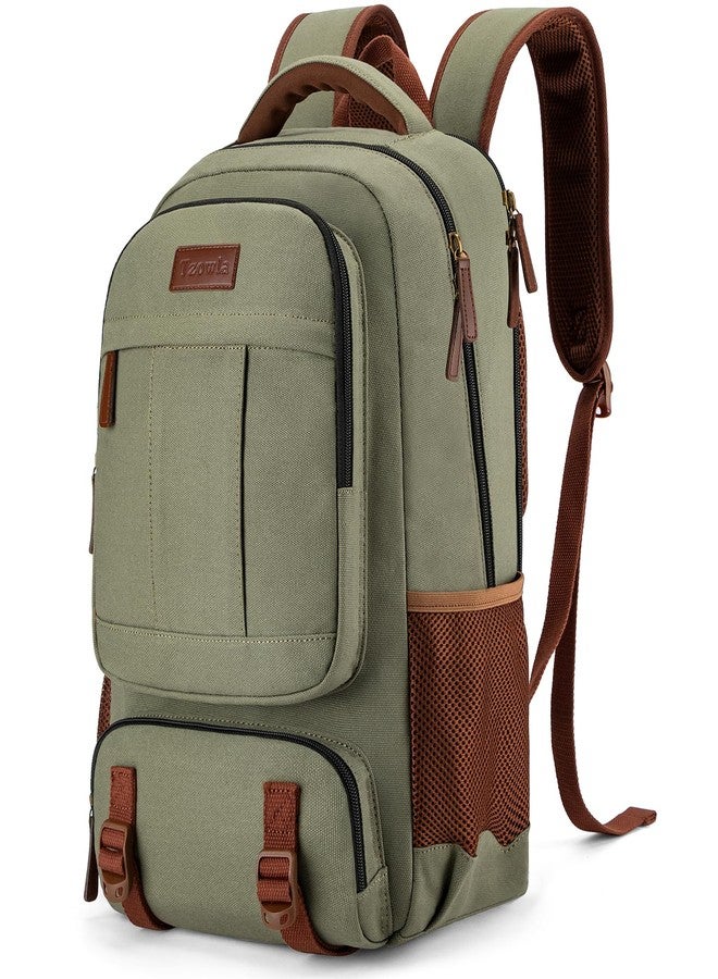 Tzowla Canvas Laptop Backpack, Bag for Men Women,School Travel College Work Rucksack Fits 15.6 Inch Laptop, Bookbag with USB Charging Port,Green - Image 1